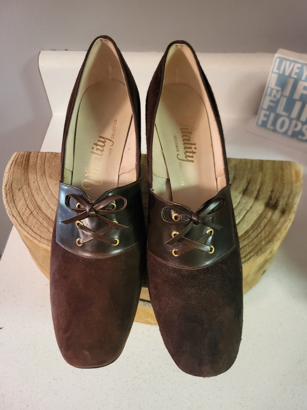 Vintage Vitality Classic Brown Suede Women’s Heels with Leather Lace Accent
